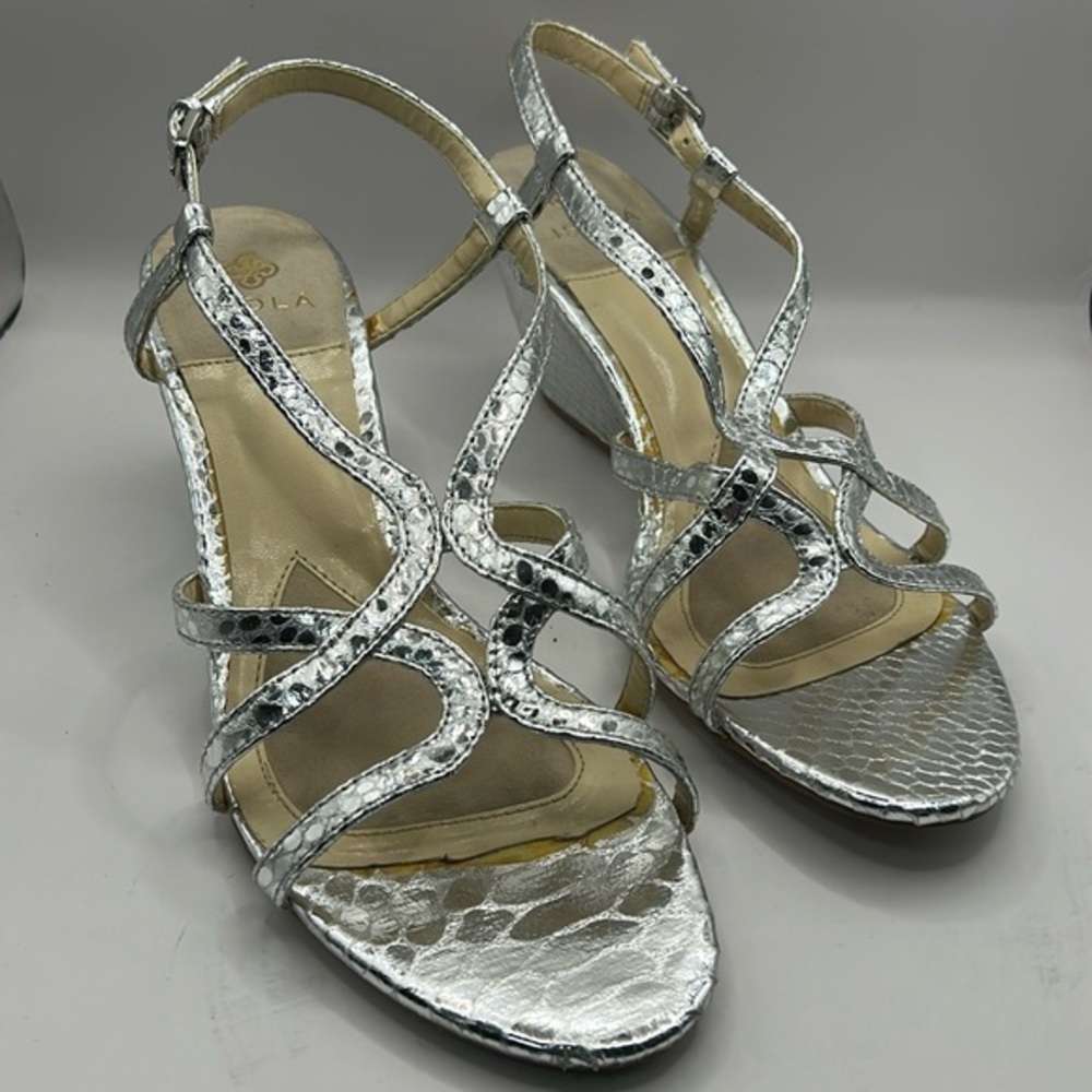 Isola wedge sandals.  Silver. Strappy.